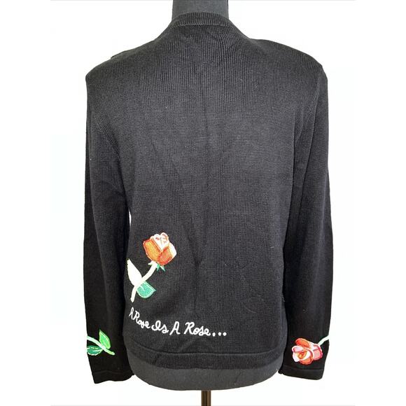 Embellished Red Roses Check Cardigan Sequin Size Small Black White Embroidery - Picture 6 of 16